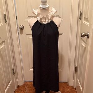 Elegant Black Dress with Cream Ruffle Neckline
